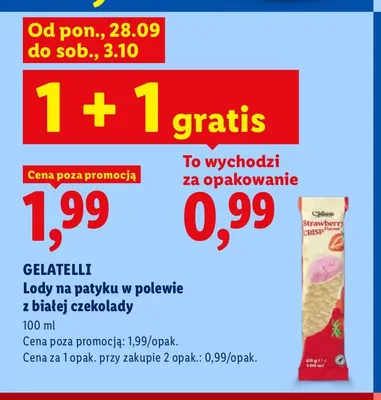 Lody na patyku w polewie z białej czekolady Gelatelli promocja w Lidl