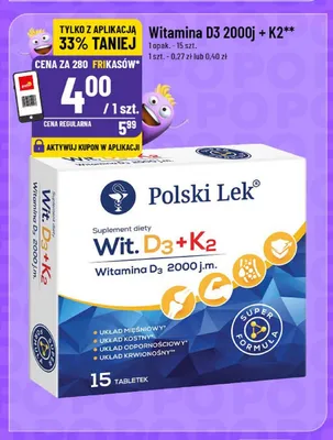 Witamina D3 2000j + K2 Polski Lek promocja w POLOmarket