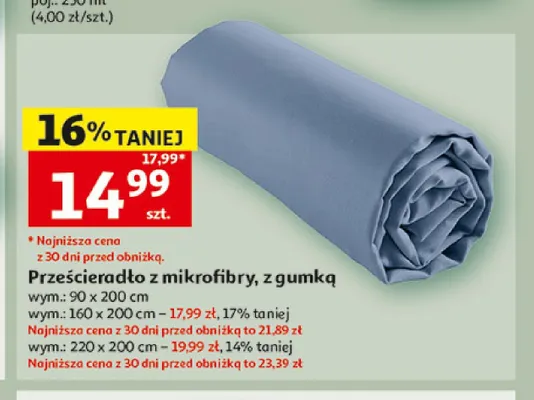 Prześcieradło z mikrofibry z gumką Actuel 160x200 cm promocja w Auchan