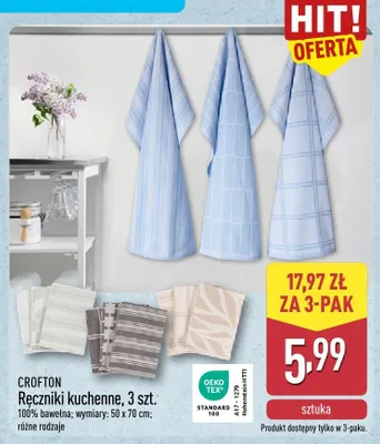 Ręczniki kuchenne Crofton 3-pak promocja w Aldi