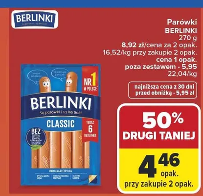 Parówki Berlinki Classic promocja w Carrefour