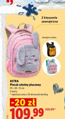 Plecak szkolny pluszowy Astra promocja w Lidl