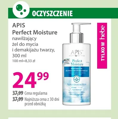 Nawilżający żel do mycia i demakijażu twarzy Perfect Moisture Apis promocja w Hebe