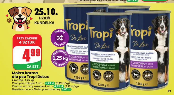 Mokra karma dla psa Tropi DeLux z dziczyzną w sosie promocja w Dino