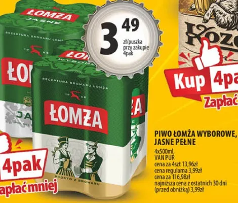 Piwo Łomża wyborowe, jasne pełne promocja w Arhelan