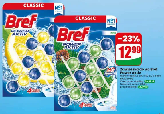 Zawieszka do WC Bref Power Aktiv Lemon 3-pak 50g promocja w Dino