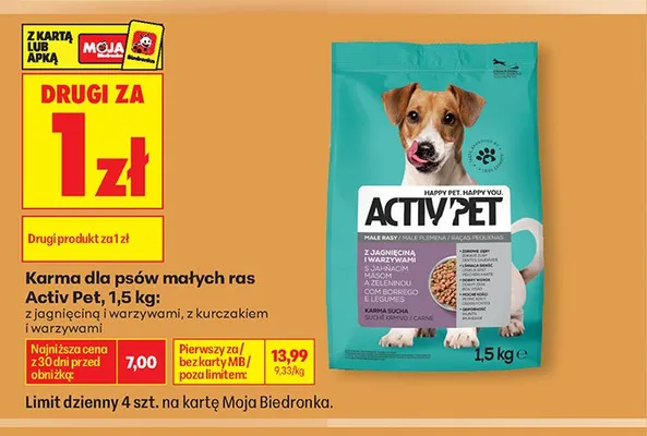 Karma dla psów małych ras Activ Pet z kurczakiem i warzywami promocja w Biedronka