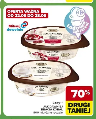 Lody śmietankowe Jak Dawniej Bracia Koral promocja w Carrefour Express