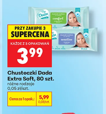 Chusteczki nawilżane Dada Extra Soft promocja w Biedronka