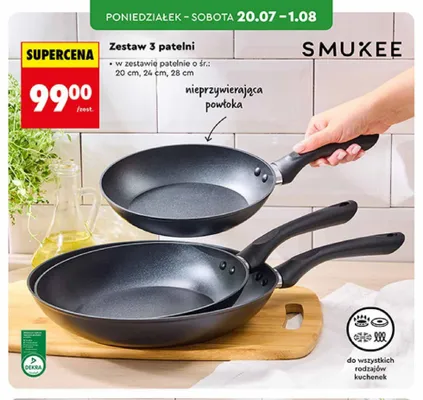Zestaw 3 patelni Smukee promocja w Biedronka