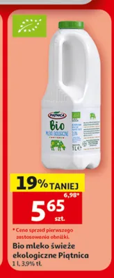Bio mleko świeże Piątnica promocja w Auchan