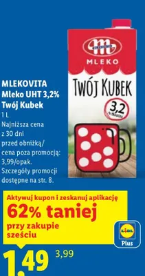 Mleko UHT 3,2% Twój Kubek promocja w Lidl