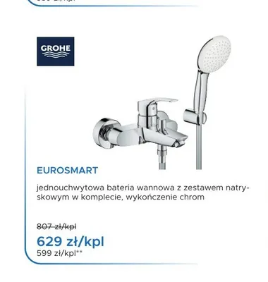 Bateria wannowa Grohe Eurosmart chrom promocja w Blu Salony Łazienek