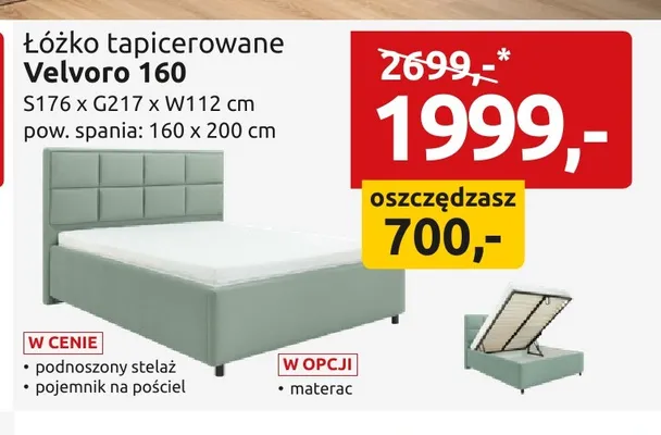 Łóżko tapicerowane Velvoro promocja w Black Red White