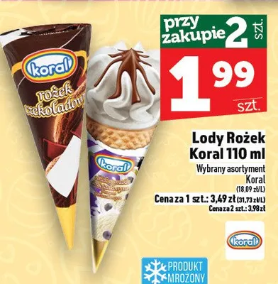 Lody rożek czekoladowy i waniliowy promocja w TOPAZ
