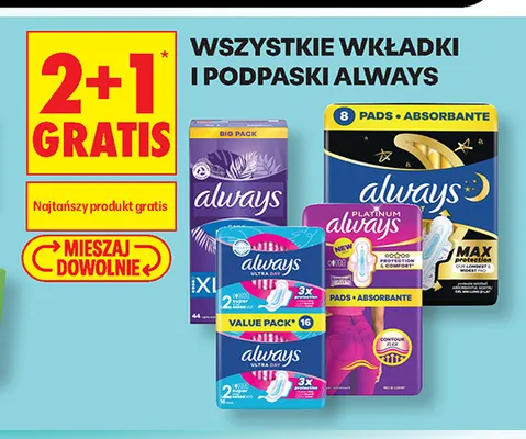 Wkładki i podpaski Always promocja w Biedronka