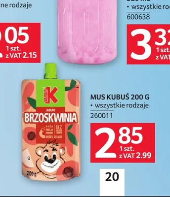Mus Kubuś jabłko brzoskwinia promocja w Selgros