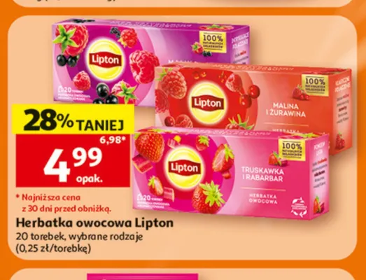 Herbatka owocowa Lipton Truskawka i Rabarbar promocja w Auchan