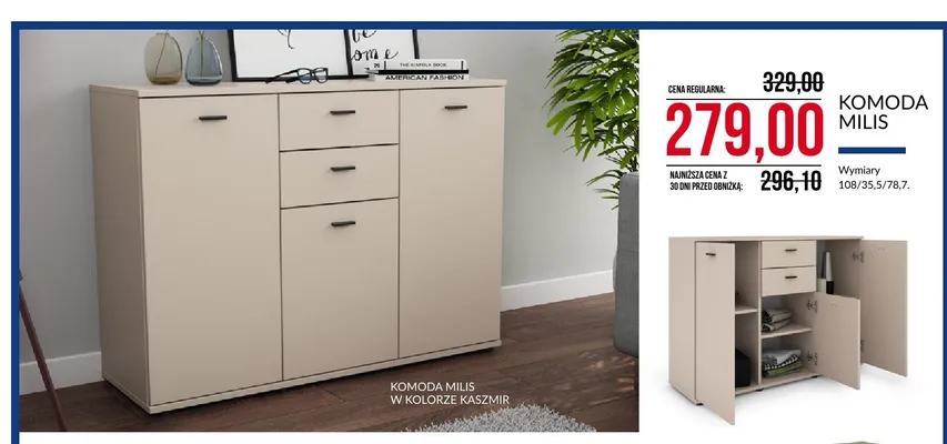 Komoda Milis w kolorze kaszmir promocja w Abra Meble