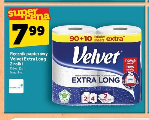 Ręcznik papierowy Velvet Extra Long 2-pak promocja w TOPAZ
