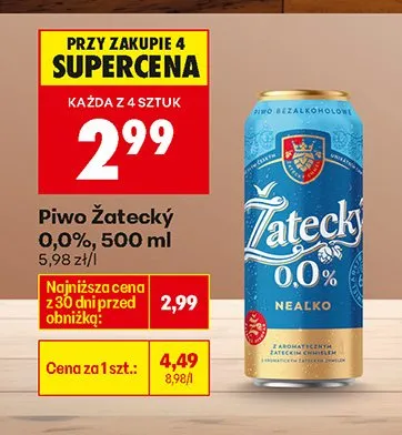 Piwo bezalkoholowe Zatecky 0,0% promocja w Biedronka
