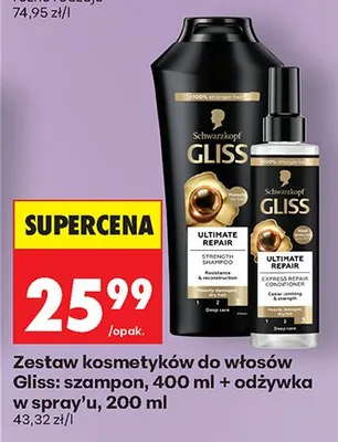 Zestaw kosmetyków do włosów: szampon 400ml + odżywka w sprayu 200ml promocja w Biedronka