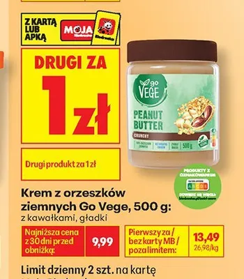 Krem z orzeszków ziemnych Go Vege z kawałkami promocja w Biedronka