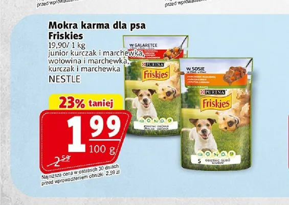 Mokra karma dla psa Friskies z kurczakiem i marchewką promocja w Prim Market