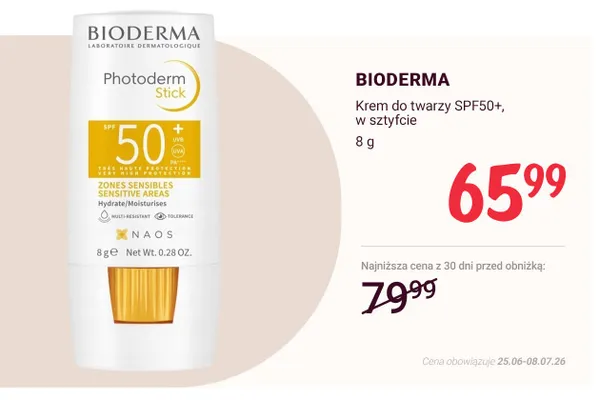 Krem do twarzy SPF50+ w sztyfcie Bioderma Photoderm Stick promocja w Rossmann