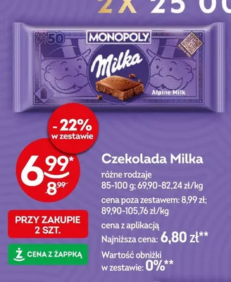 Czekolada Milka różne rodzaje promocja w Żabka