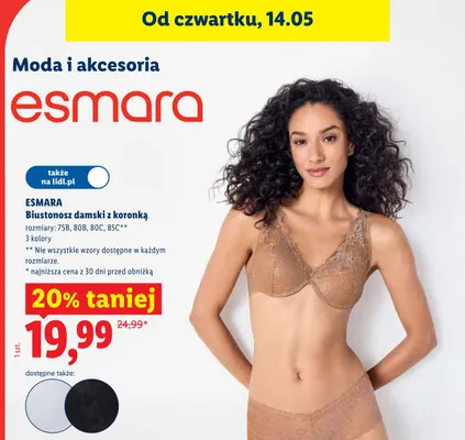 Biustonosz damski z koronką Esmara rozmiary 75B 80B 80C 85C 3 kolory promocja w Lidl
