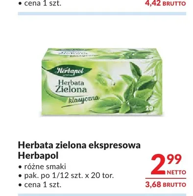 Herbata zielona ekspresowa Herbapol klasyczna promocja w Makro