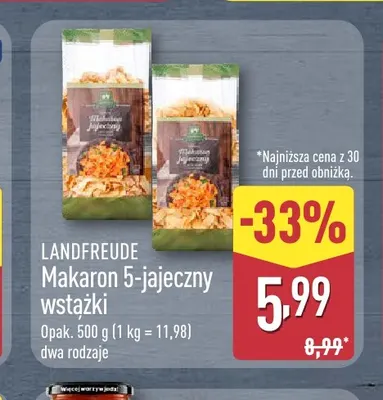 Makaron 5-jajeczny wstążki Landfreude promocja w Aldi