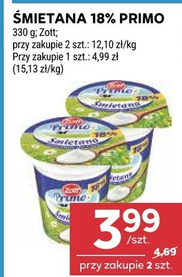 Śmietana 18% primo promocja w Stokrotka