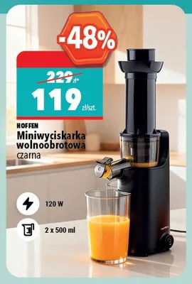 Miniwyciskarka wolnoobrotowa HOFFEN czarna 120W 2x500ml promocja w Biedronka Home