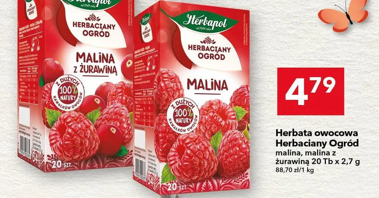 Herbata owocowa Herbaciany Ogród malina, malina z żurawiną promocja w LEWIATAN