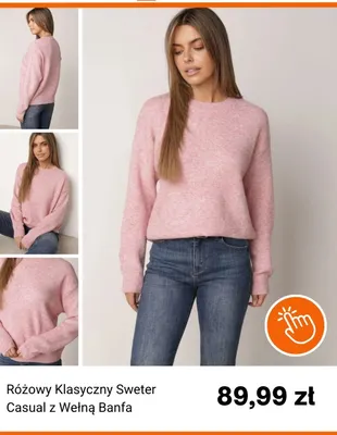 Różowy klasyczny sweter casual z wełną Banfa promocja w Born2be