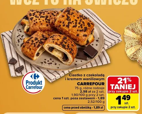 Ciastko z czekoladą i kremem waniliowym Carrefour promocja w Carrefour