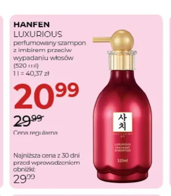 Perfumowany szampon z imbirem przeciw wypadaniu włosów Hanfen Luxurious promocja w Drogerie Jawa