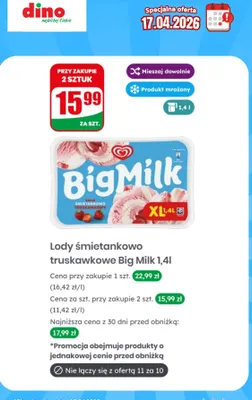 Lody śmietankowo truskawkowe promocja w Dino
