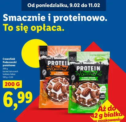 Poduszeczki proteinowe karmel lub orzechy laskowy-kakao promocja w Lidl