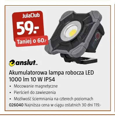 Akumulatorowa lampa robocza LED Anslut promocja w Jula