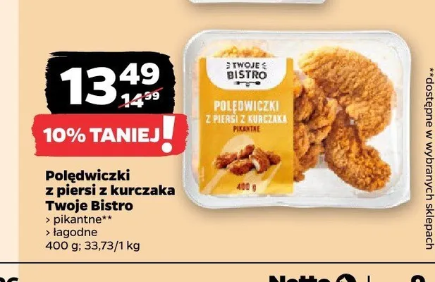 Polędwiczki z piersi z kurczaka Twoje Bistro łagodne promocja w Netto