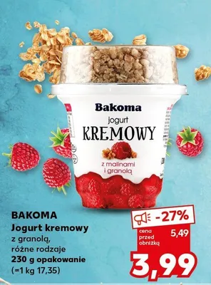 Jogurt kremowy Bakoma z granolą z malinami promocja w Kaufland