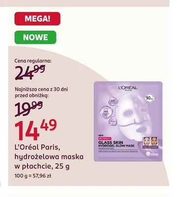 Hydrożelowa maska w płachcie L'Oréal Paris promocja w Rossmann