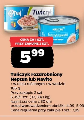 Tuńczyk rozdrobniony w oleju roślinnym Neptun promocja w Netto