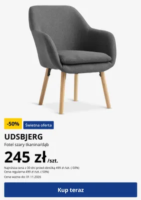 Fotel Udsbjerg szary tkanina/dąb promocja w Jysk