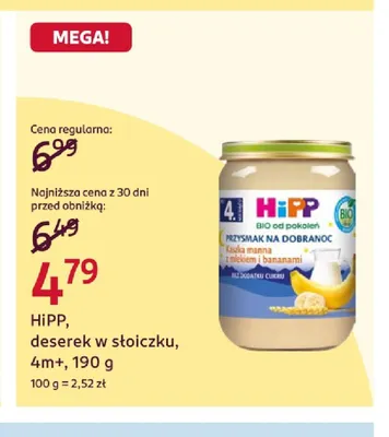 Deserek w słoiczku 4 m+ HiPP promocja w Rossmann