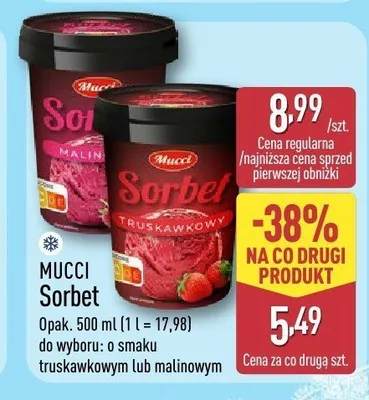 Sorbet o smaku truskawkowym Mucci promocja w Aldi