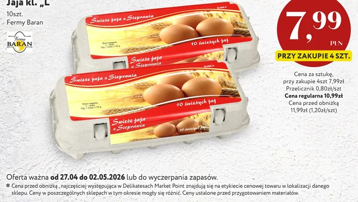 Jaja kl. "L" Fermy Baran promocja w Market Point